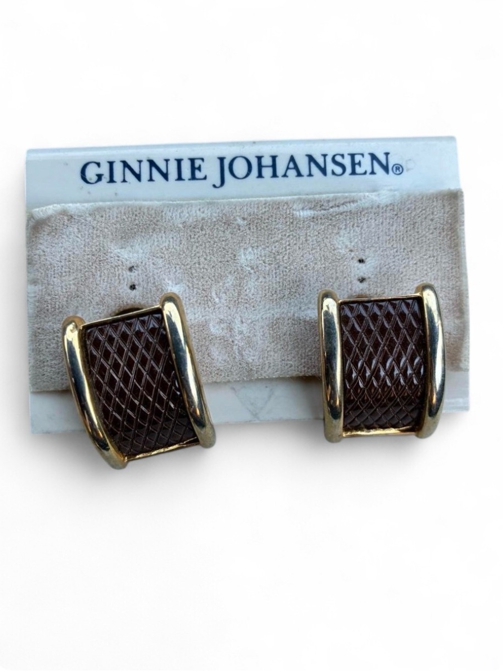 Ginnie Johansen Brown and Gold Textured Hoop Clip-On Earrings
